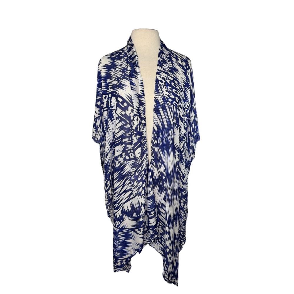 Michael Stars Blue and White Patterned Wrap Scarf